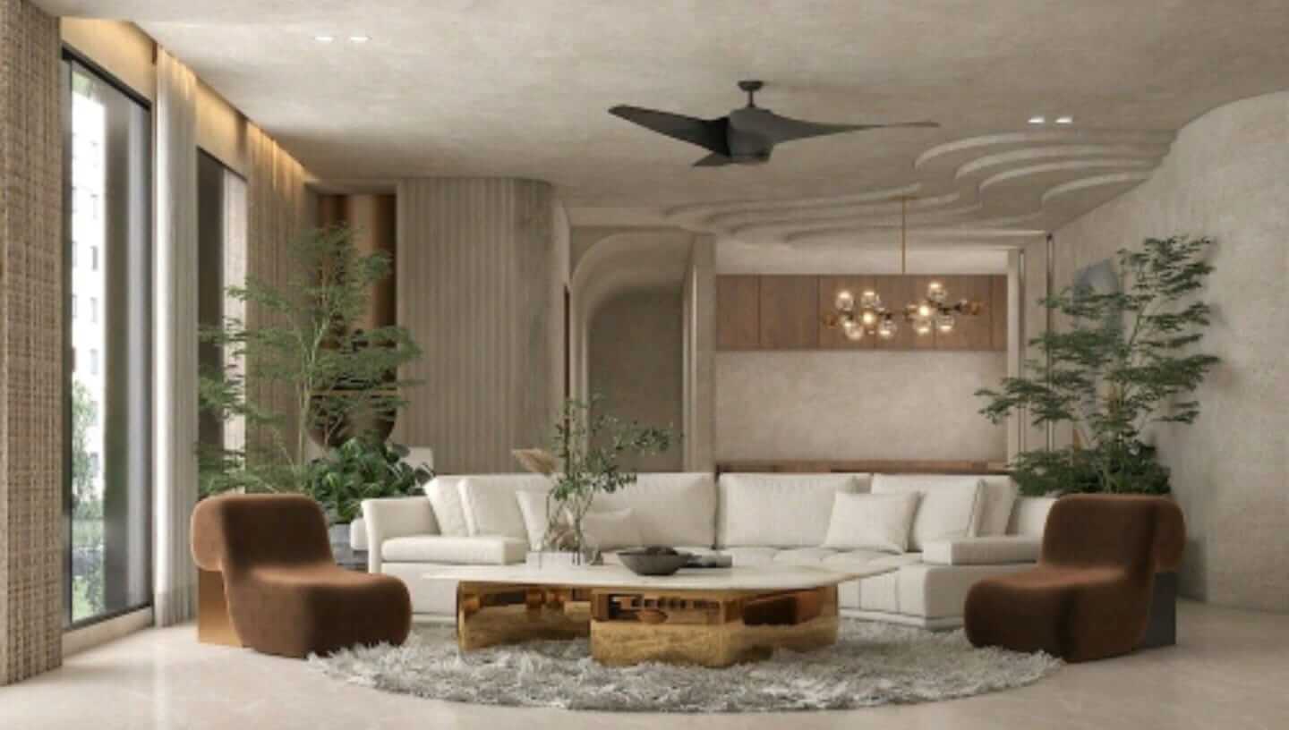 Biophilic Living Room with White Sofa and Indoor Plants - interior design by Livspot Projects